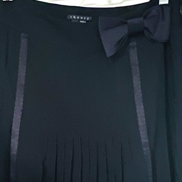 Theory Rima Charm Black Pleated Midi Skirt Bow Silk Viscose Party Workwear Sz 10 - Picture 4 of 12